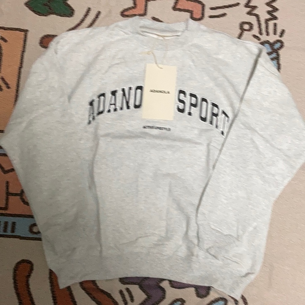Adanola Sport Active Lifestyle Varsity Crewneck Sweatershirt Heather Grey Size S